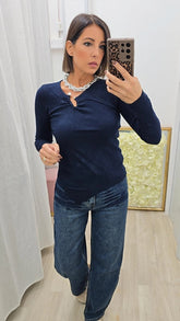Maglia Con Gioiello Blu